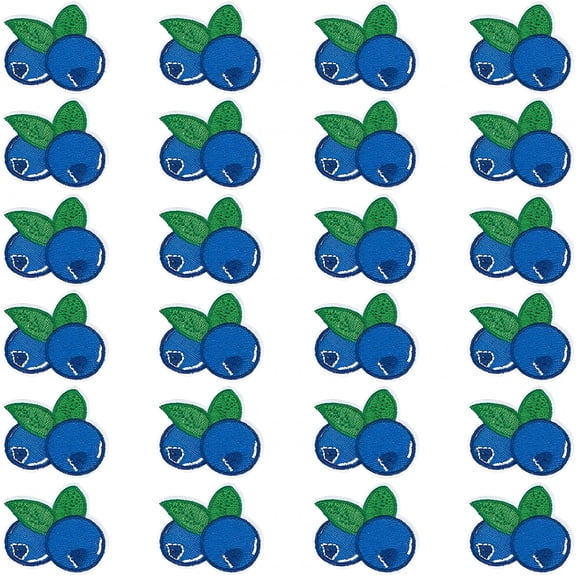 TELOLY 24Pcs Blueberry Iron on Patches 1.2X1.3X0.06 Inch Embroidered Fruit Iron on Patches for Clothing Bags Backpacks Hats and Jackets (Navy Blue)