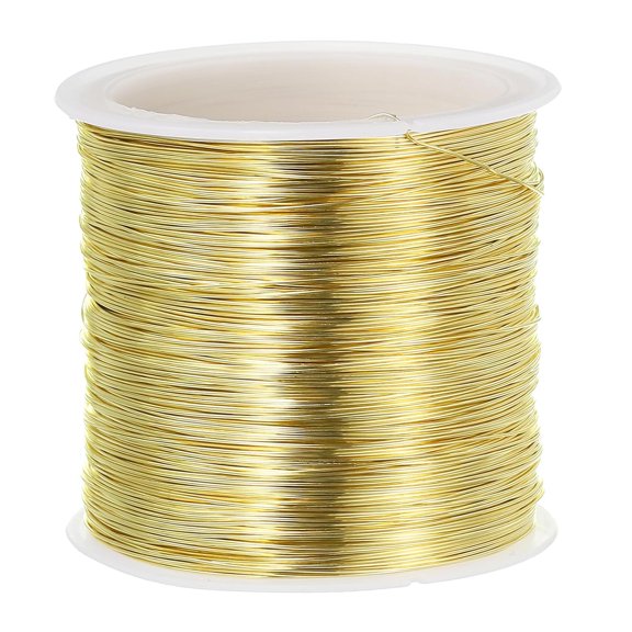 TELOLY 28 Gauge Jewelry Wire,328 Feet/100M Pure Copper Jewelry Beading Wire Soft Metal Plant Stem Ties for Craft,Gold Tone(0.012")Jewelry Wire