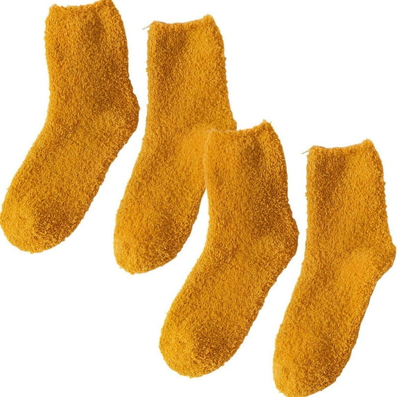 TELOLY 2Pairs Fuzzy Socks for Women,Hand-Stitched Seam Boot Socks for Women,Toe-Friendly Touch Long Socks,Yellow