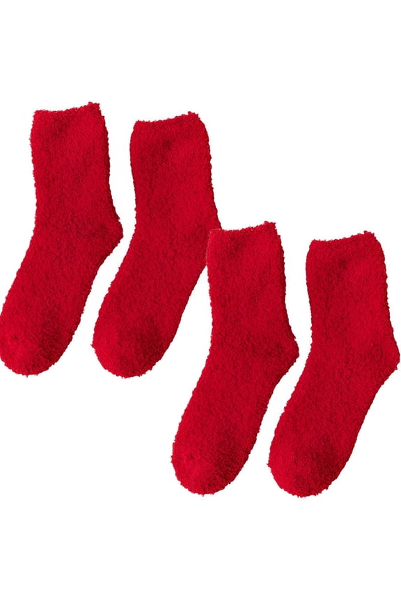 2Pairs Fuzzy Socks for Women,Plush Coral Fleece Long Socks for Women,Soft Cozy Feel Leg Warmer,Red