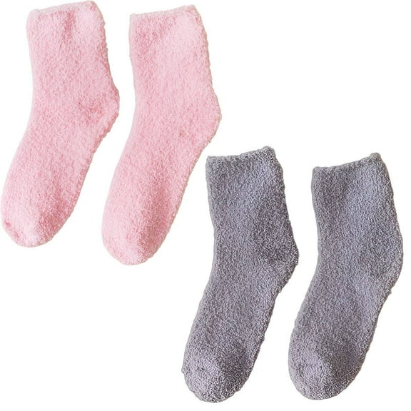 TELOLY 2Pairs Fuzzy Socks for Women,Winter Indoor Choice Long Socks for Women,Luxury Softness Boot Socks,Pink&LightGray