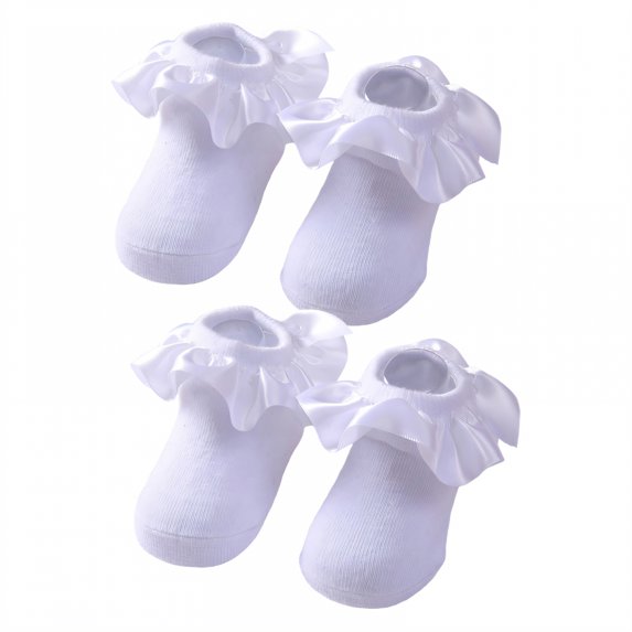 TELOLY 2Pairs Kids Socks,0-12 Months Ruffle Socks,Versatile Lace Socks Lace Socks,White2