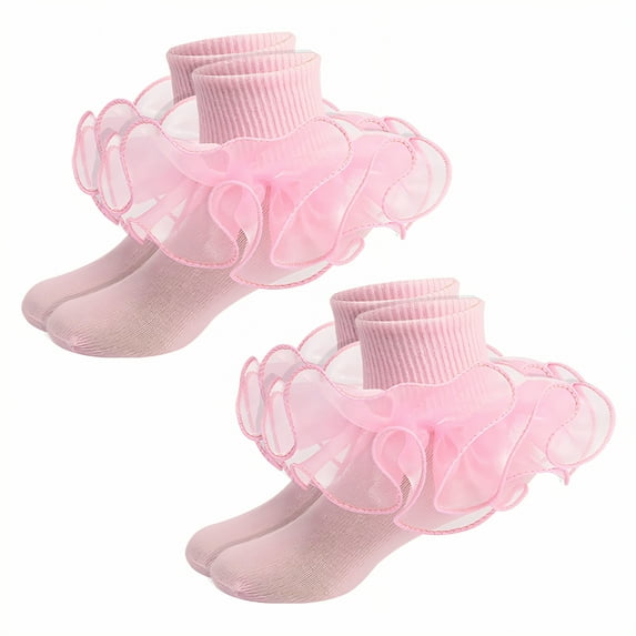 TELOLY 2Pairs Kids Socks,0-6 Months Ruffle Socks,Thin Lace Lace Socks,Pink,Xxs