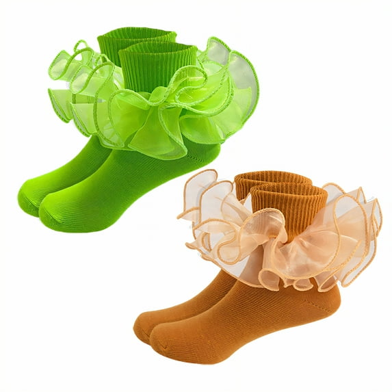 TELOLY 2Pairs Kids Socks,1-3 Years Old Ruffle Socks,Lace Trim Lace Socks,Style3,12-15Cm