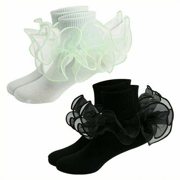 TELOLY 2Pairs Kids Socks,1-3 Years Old Ruffle Socks,Solid Color Lace Socks,Combination2