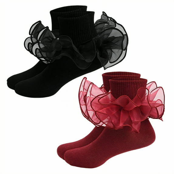 TELOLY 2Pairs Kids Socks,1-3 Years Old Ruffle Socks,Thin for Spring & Summer Lace Socks,Combination3