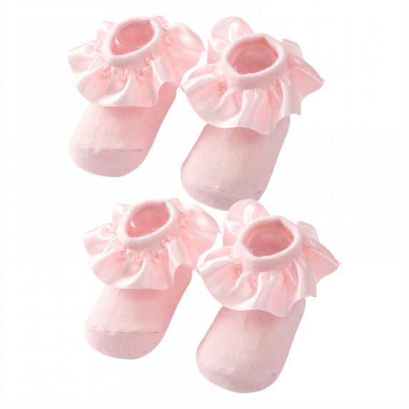 TELOLY 2Pairs Kids Socks,12-24 Months Ruffle Socks,Adorable Design Lace Socks,Pink1