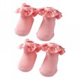 thumbnail image 1 of TELOLY 2Pairs Kids Socks,12-24 Months Ruffle Socks,Anti-Slip Pattern Lace Socks,Pink2, 1 of 1