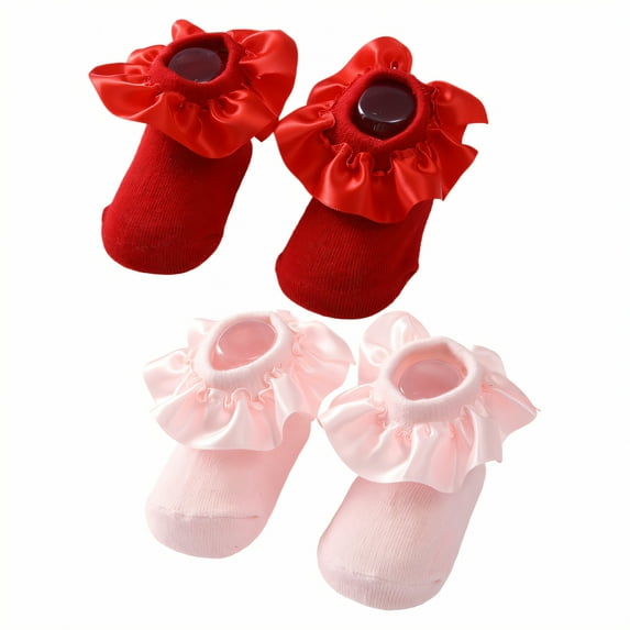 TELOLY 2Pairs Kids Socks,12-24 Months Ruffle Socks,Lace Edge Style Lace Socks,Combination1