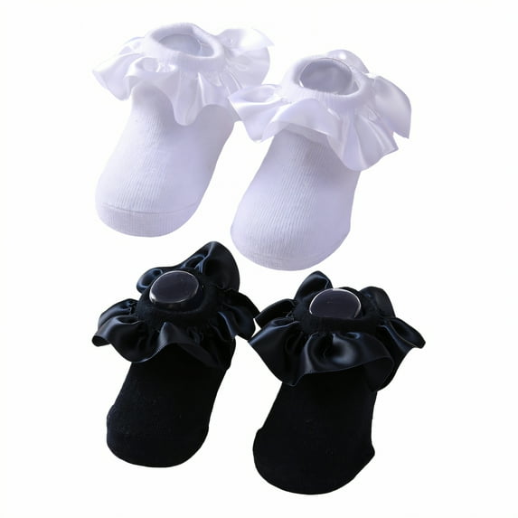 TELOLY 2Pairs Kids Socks,12-24 Months Ruffle Socks,Plain Color Look Lace Socks,Combination3