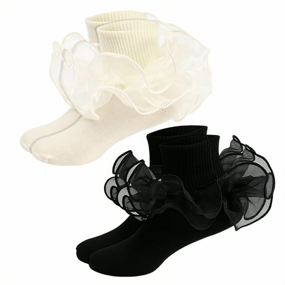 TELOLY 2Pairs Kids Socks,4-6 Years Old Ruffle Socks,Cute Cotton Socks Lace Socks,Combination1