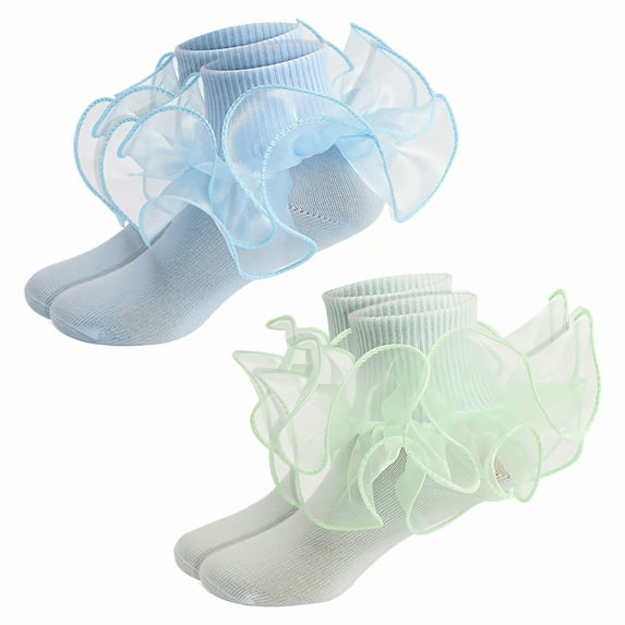 TELOLY 2Pairs Kids Socks,4-6 Years Old Ruffle Socks,Cute Cotton Socks Lace Socks,Combination1