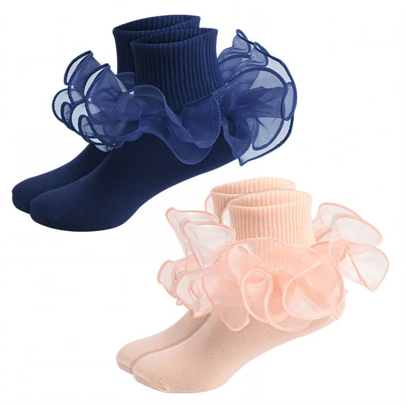 TELOLY 2Pairs Kids Socks,4-6 Years Old Ruffle Socks,Lace Trim Lace Socks,Combination3