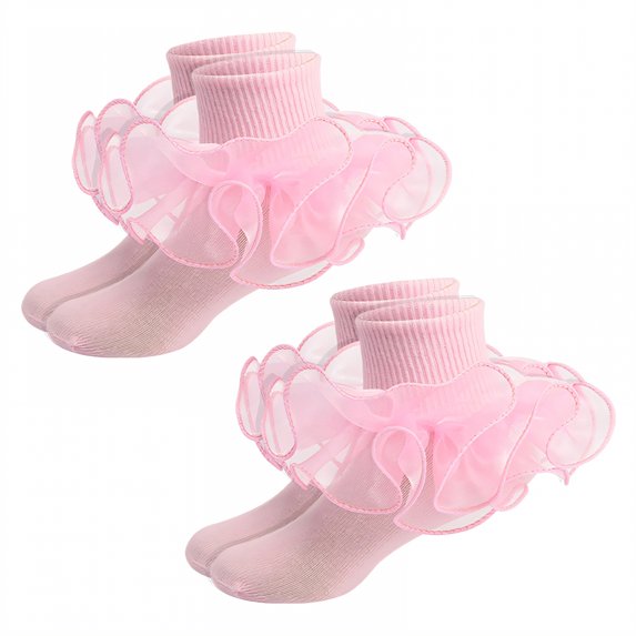 TELOLY 2Pairs Kids Socks,6-12 Months Ruffle Socks,Lolita Girly Elegance Style Lace Socks,Pink,Xs