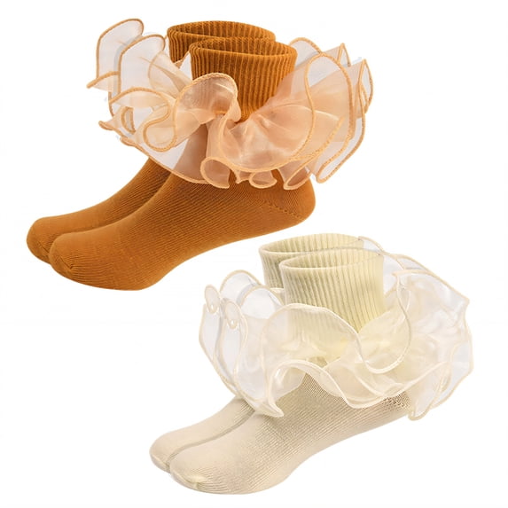 TELOLY 2Pairs Kids Socks,8-10 Years Old Ruffle Socks,Cute Cotton Socks Lace Socks,Combination1