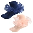 thumbnail image 1 of TELOLY 2Pairs Kids Socks,8-10 Years Old Ruffle Socks,Solid Color Lace Socks,Combination3, 1 of 7