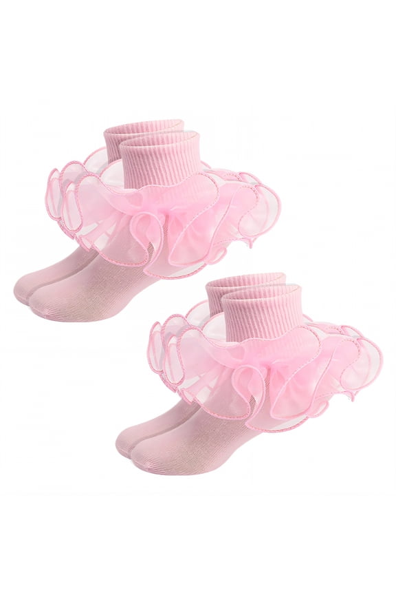 2Pairs Kids Socks,8-10 Years Old Ruffle Socks,Student Dance Socks Lace Socks,Pink,Xl