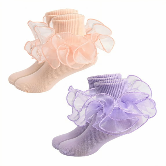 TELOLY 2Pairs Kids Socks,Adult Code Ruffle Socks,Lace Socks Lace Socks,Style4,Xxl
