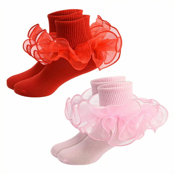 TELOLY 2Pairs Kids Socks,Adult Code Ruffle Socks,Lolita Girly Elegance Style Lace Socks,Style3,Xxl