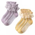 thumbnail image 1 of TELOLY 2Pairs Kids Socks,Age 10+ Ruffle Socks,Lace Trim Lace Socks,Combination3, 1 of 1