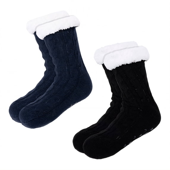 TELOLY 2Pairs Slipper Socks for Women,Lamb Fleece Slipper Socks,Anti-Slip Dot Sole Fuzzy Socks,Combination1