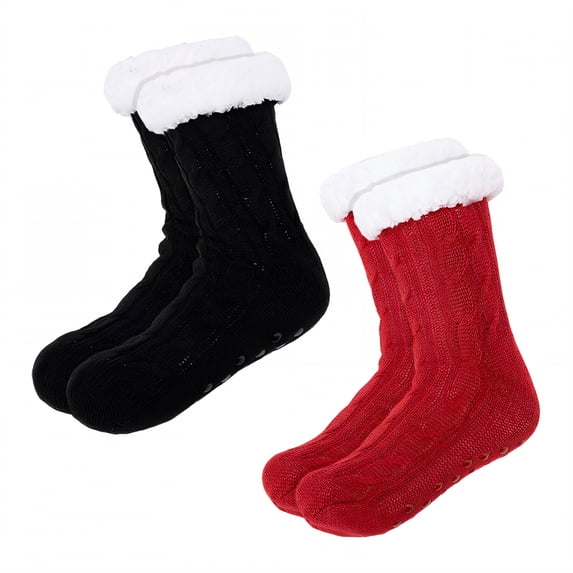 TELOLY 2Pairs Slipper Socks for Women,Mid-Calf Length Slipper Socks,Bedtime Socks Fuzzy Socks,Combination2