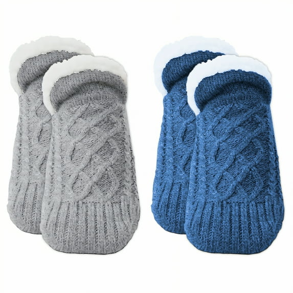 TELOLY 2Pairs Slipper Socks for Women,Size 20-24 Slipper Socks,Extra Thick Fleece Fuzzy Socks,Style3,14-16Cm