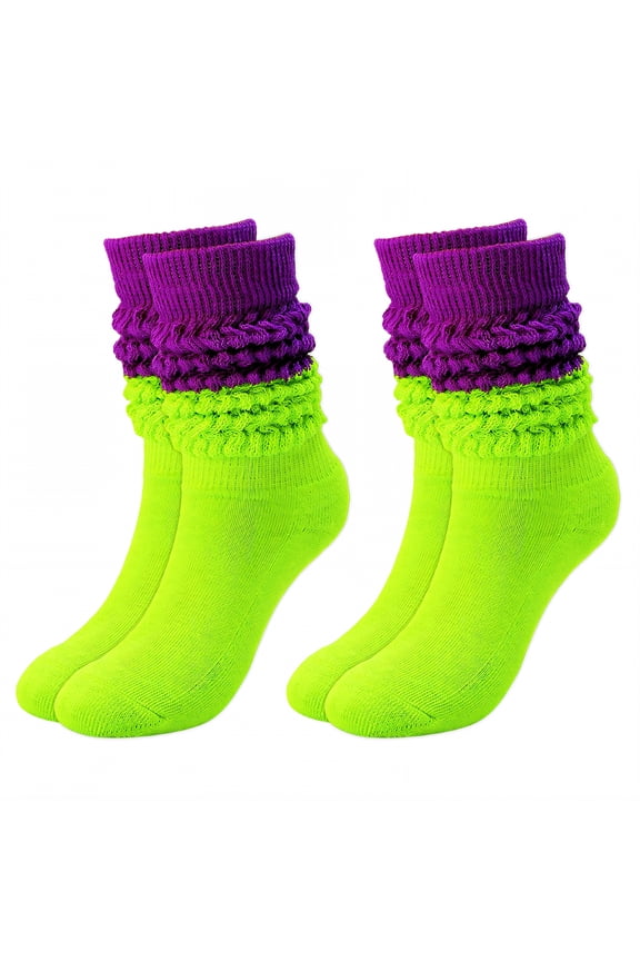 2Pairs Slouchy Socks for Women,Shaping, Sweat-Wicking, Anti-Friction Boot Socks for Women,Japanese Style Socks Scrunch Socks Women,Contrasting Colors1