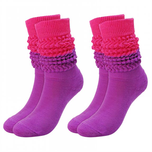 TELOLY 2Pairs Slouchy Socks for Women,Multi-Color Bubble Socks Boot Socks for Women,Color Block Design Scrunch Socks Women,Contrasting Colors2