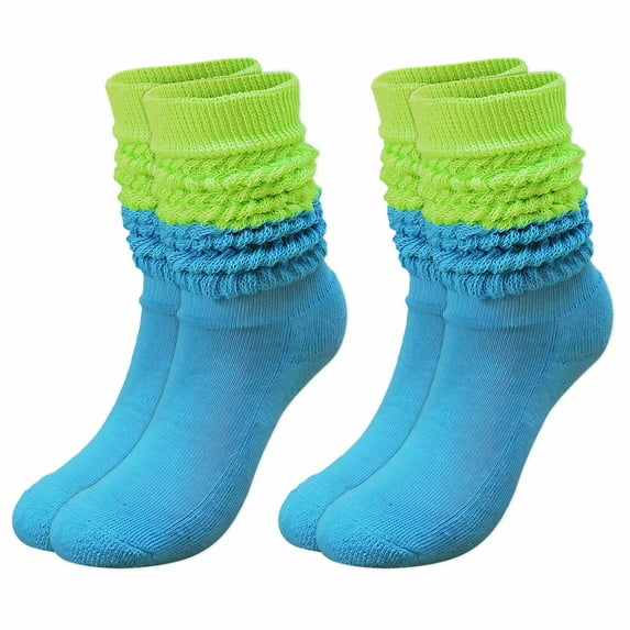 TELOLY 2Pairs Slouchy Socks for Women,No Squeeze, No Deformation Boot Socks for Women,Color Block Design Scrunch Socks Women,Contrasting Colors3