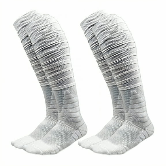 TELOLY 2Pairs Soccer Socks,Extra-Long Slouch Socks Baseball Socks,Pro Sport Socks Knee High Socks,White