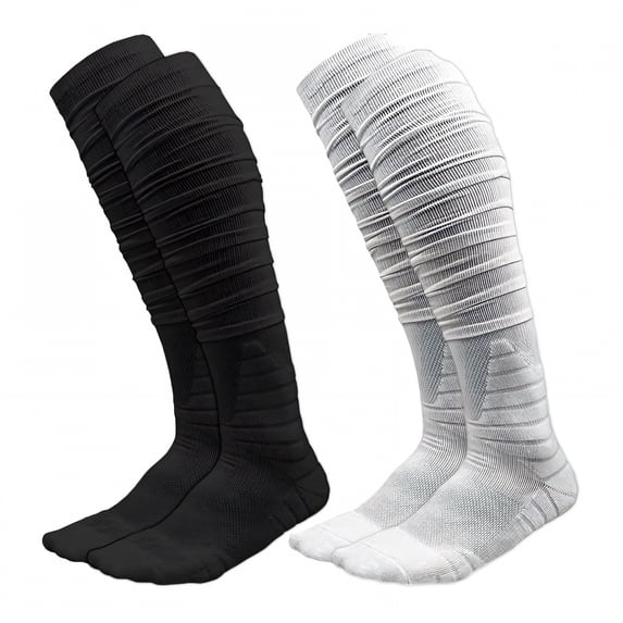 TELOLY 2Pairs Soccer Socks,Thick Shock Absorption Baseball Socks,Extra-Long Slouch Socks Knee High Socks,Style3,S/M