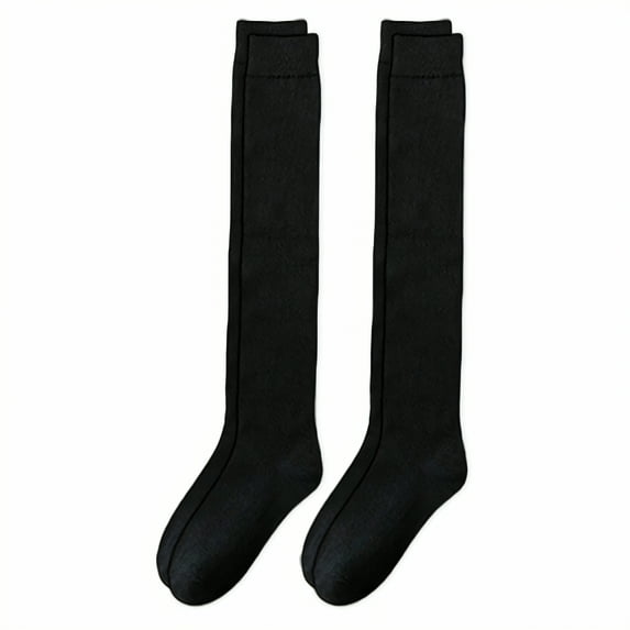 TELOLY 2Pairs Thigh High Socks,Mid-Length Socks Thigh High Socks for Women,Solid Color Long Socks for Women,Black