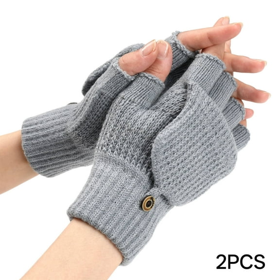 TELOLY 2Pairs Winter Gloves Comfortable Touch Winter Gloves Women Ergonomic Design Fingerless Gloves Keeps Hands Dry Light Gray