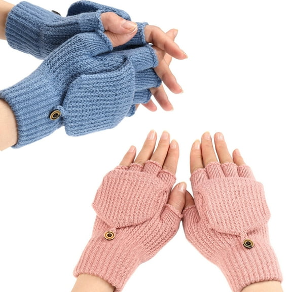 TELOLY 2Pairs Winter Gloves Flexible Use Winter Gloves Women Lightweight Warmth Fingerless Gloves Warm Without Bulk Blue&Pink