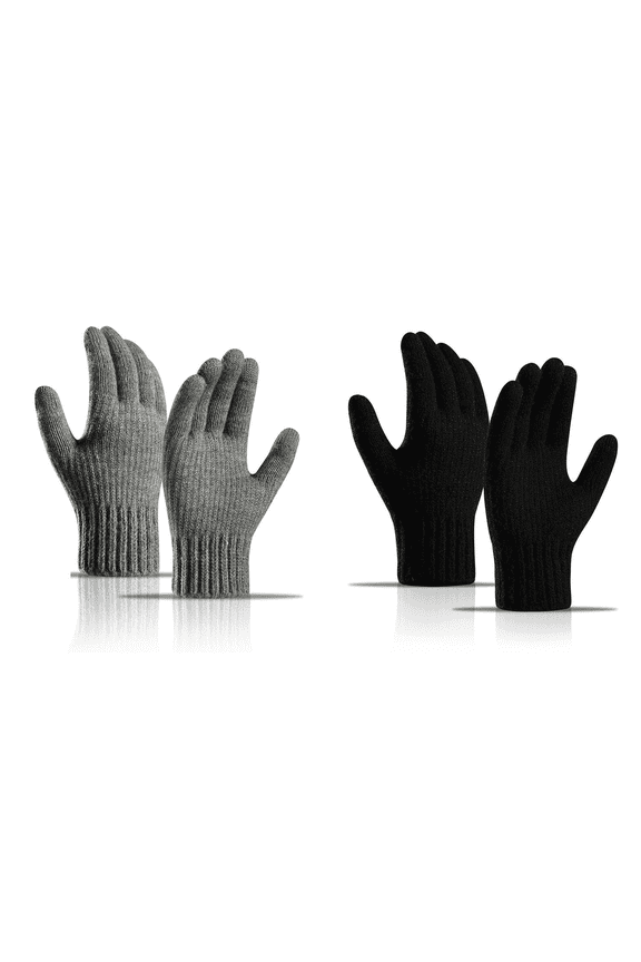 2Pairs Wool Gloves Men Eco-Friendly Winter Gloves Men Silky Feel Warm Gloves for Men Anti-Slip Palms Light Grey&Black