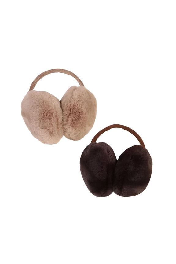 2Pcs Adjustable Faux Fur Earmuffs- Soft Warm Ear Muffs for Winter Women Men Camel+Dark Brown