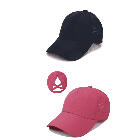 TELOLY 2Pcs Baseball Cap Spring and Summer Solid Colors Trucker Hat Cross Ponytail Mesh Peaked Cap Sun Hats for Women,Style 10