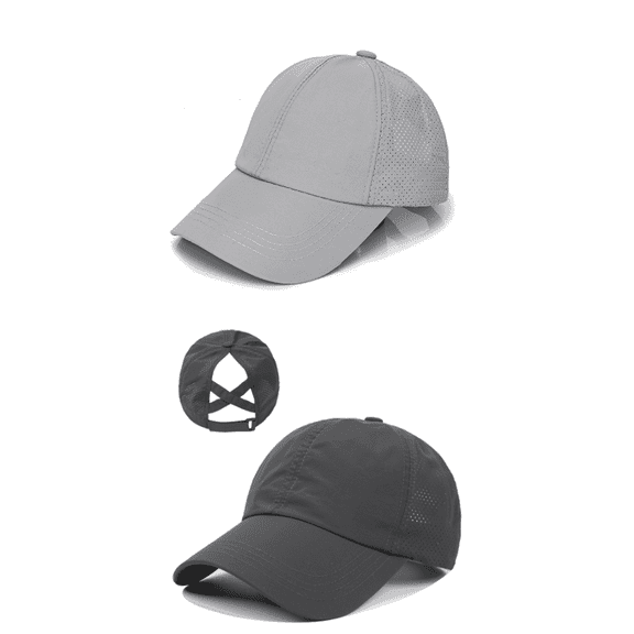 TELOLY 2Pcs Baseball Cap Spring and Summer Solid Colors Trucker Hat Cross Ponytail Mesh Peaked Cap Sun Hats for Women,Style 3