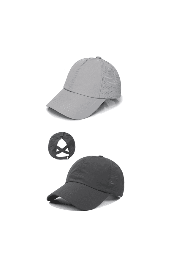2Pcs Baseball Cap Spring and Summer Solid Colors Trucker Hat Cross Ponytail Mesh Peaked Cap Sun Hats for Women,Style 3