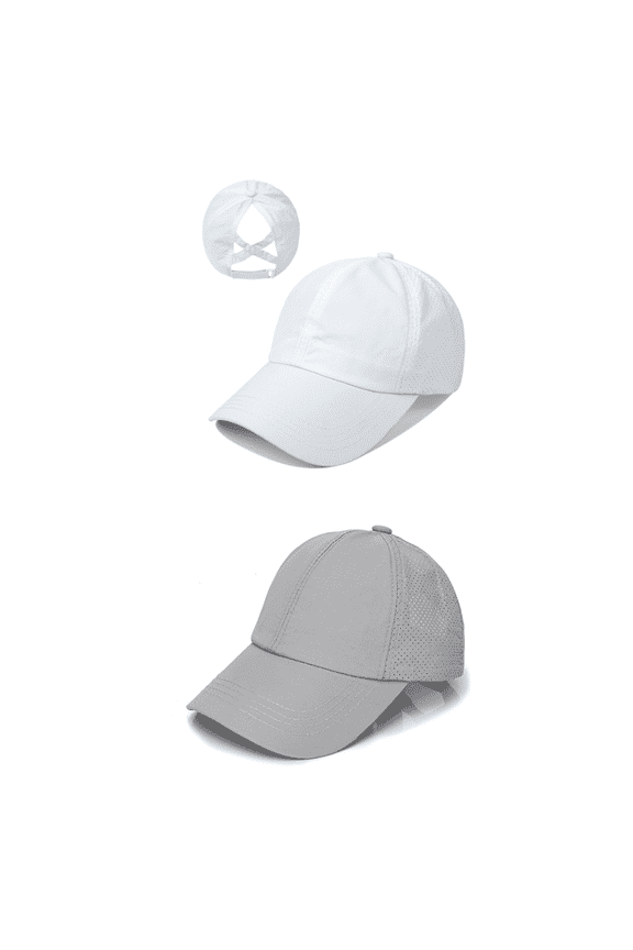 2Pcs Baseball Cap Spring and Summer Solid Colors Trucker Hat Cross Ponytail Mesh Peaked Cap Sun Hats for Women,Style 7