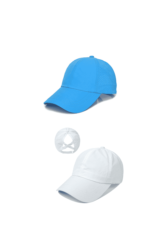 2Pcs Baseball Cap Spring and Summer Solid Colors Trucker Hat Cross Ponytail Mesh Peaked Cap Sun Hats for Women,Style 9