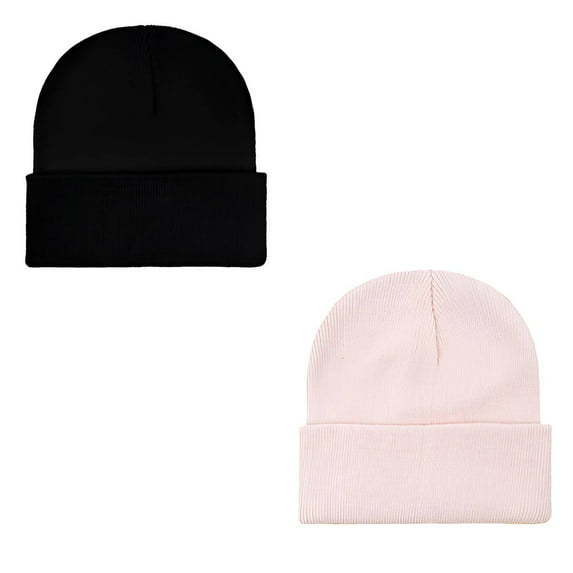 TELOLY 2Pcs Beanies Hats Men,Unisex Design Mens Beanie,Fashionable and Practical Look Beanies Hats Men,Black&LightPink
