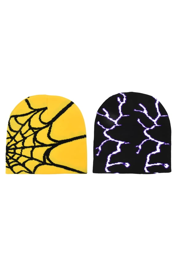 2Pcs Beanies Hats Men,Versatile for Daily Use and Sports Beanies,Spiderweb Jacquard Design Mens Beanie,Multicolor1,OneSize