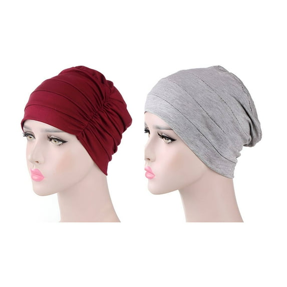 TELOLY 2Pcs Hats for Women,Breathable Cotton Sleep Caps for Women,Gentle on Skin and Comfortable Head Coverings for Women,WineRed&Gray