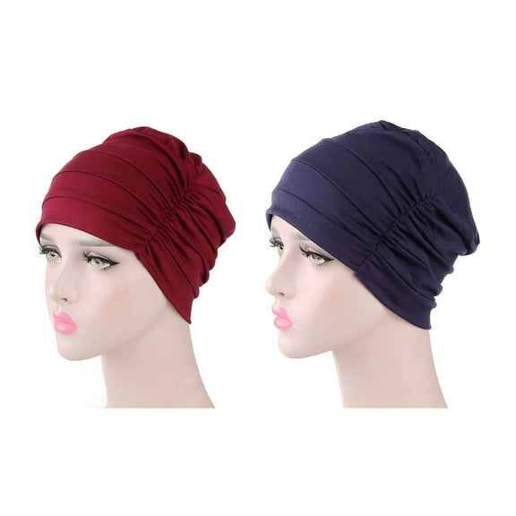 TELOLY 2Pcs Hats for Women,Silk Satin Touch Hair Cap for Sleep,Minimizes Hair Damage While Sleeping Sleep Caps for Women,WineRed&NavyBlue