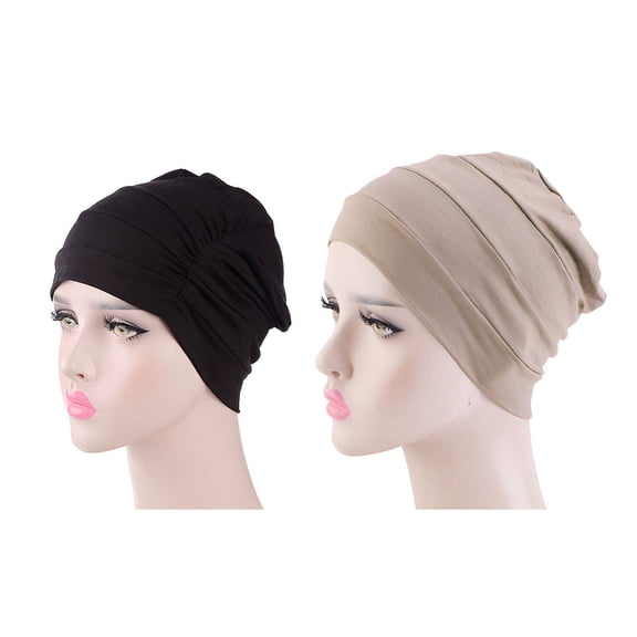 TELOLY 2Pcs Hats for Women,Smooth Satin Interior Head Coverings for Women,Protects Hair and Reduces Breakage Sleep Cap,Black&Khaki