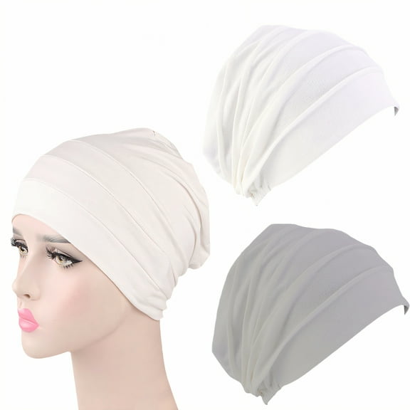 TELOLY 2Pcs Hats for Women,Soft Cotton Fabric Turbans for Women,Breathable and Skin-Friendly Head Coverings for Women,White&Gray