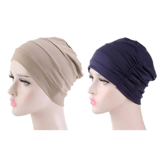 TELOLY 2Pcs Hats for Women,Stylish and Practical Hair Cap for Sleep,Convenient Nighttime Use Turbans for Women,Khaki&NavyBlue