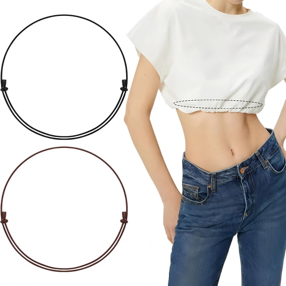 TELOLY 2Pcs Invisible Elastic Crop Tuck Band for Women Adjustable Stretch Belt for Tightening/Shortening Shirts Sweater Tops